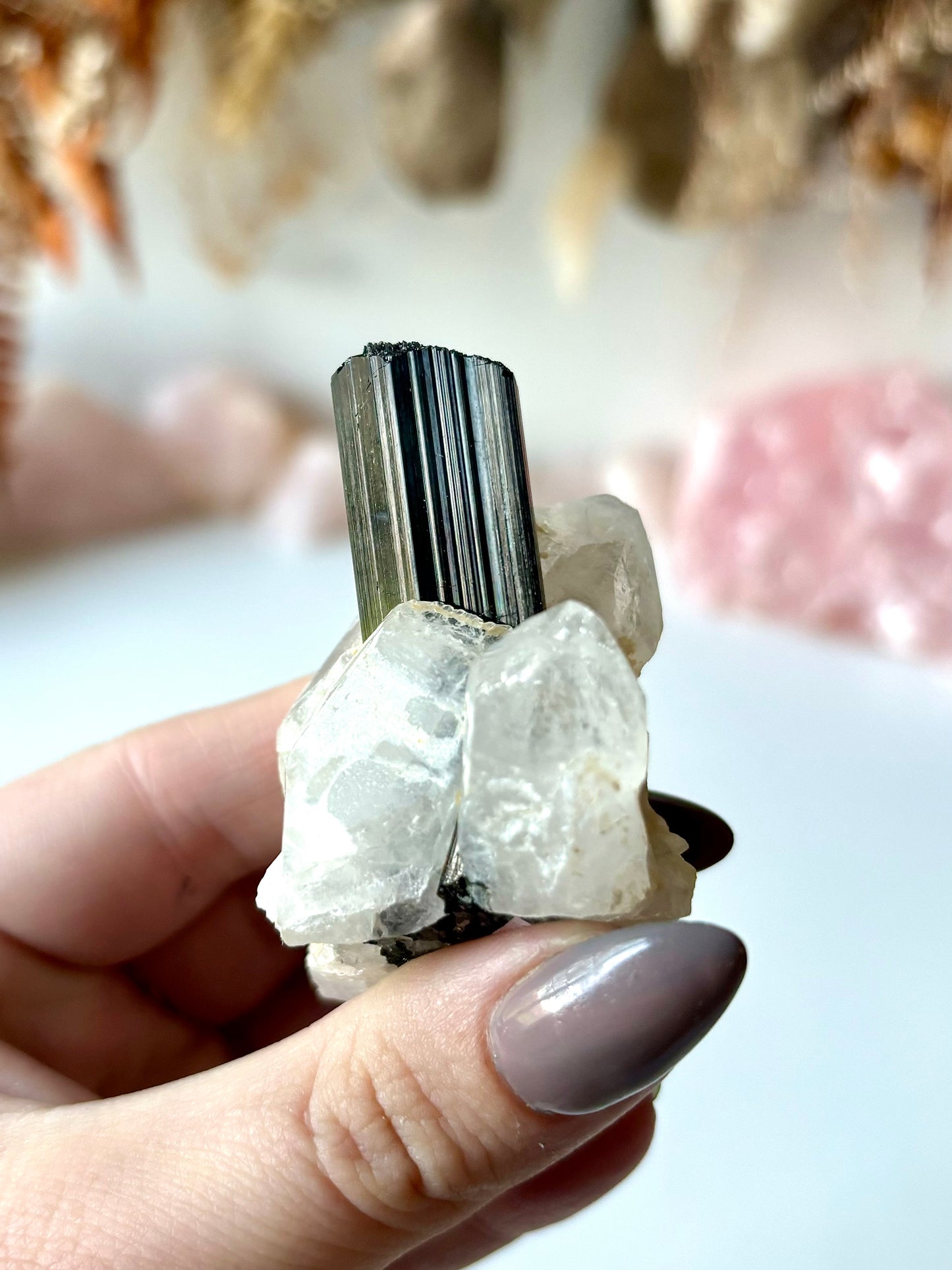 Schorl Black Tourmaline on Clear Quartz