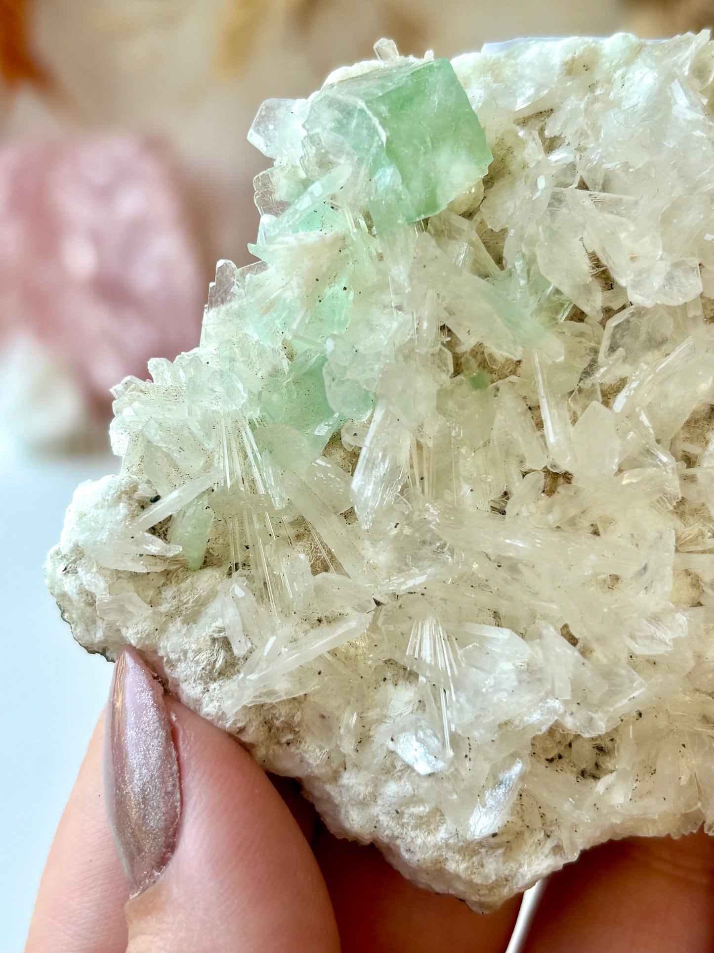 Fluorite Cubes on Scolecite