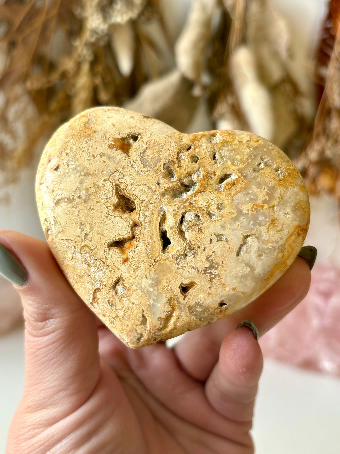 Golden Lace Agate Heart (B)