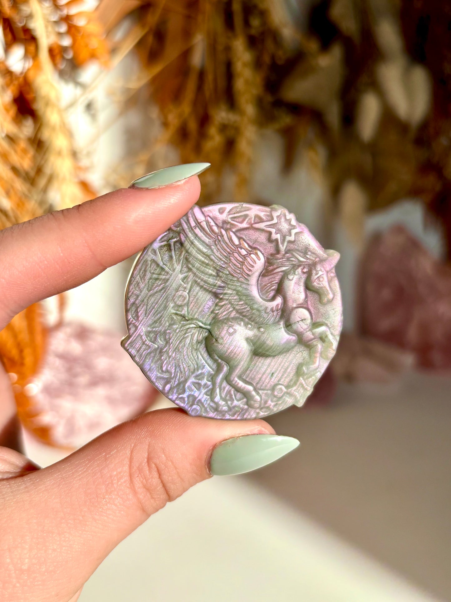 Purple/Pink Labradorite Unicorn Medallion