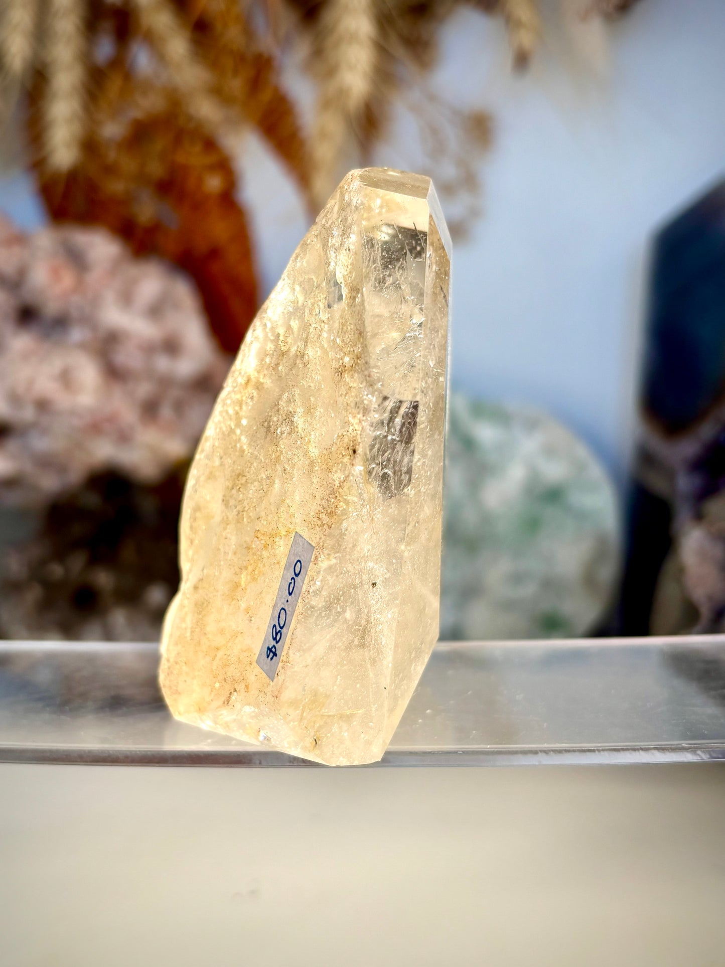 Facented “one face” Heart, Quartz with Golden Healer