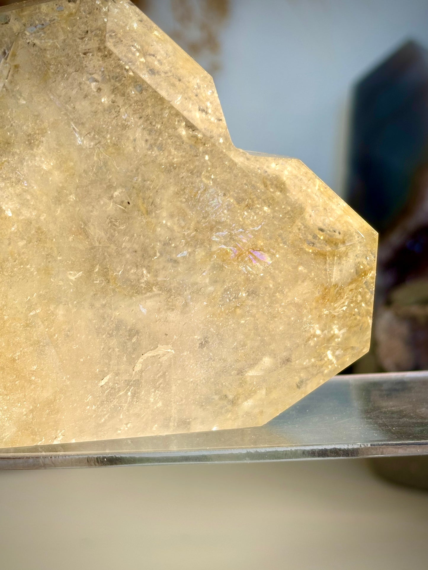 Facented “one face” Heart, Quartz with Golden Healer