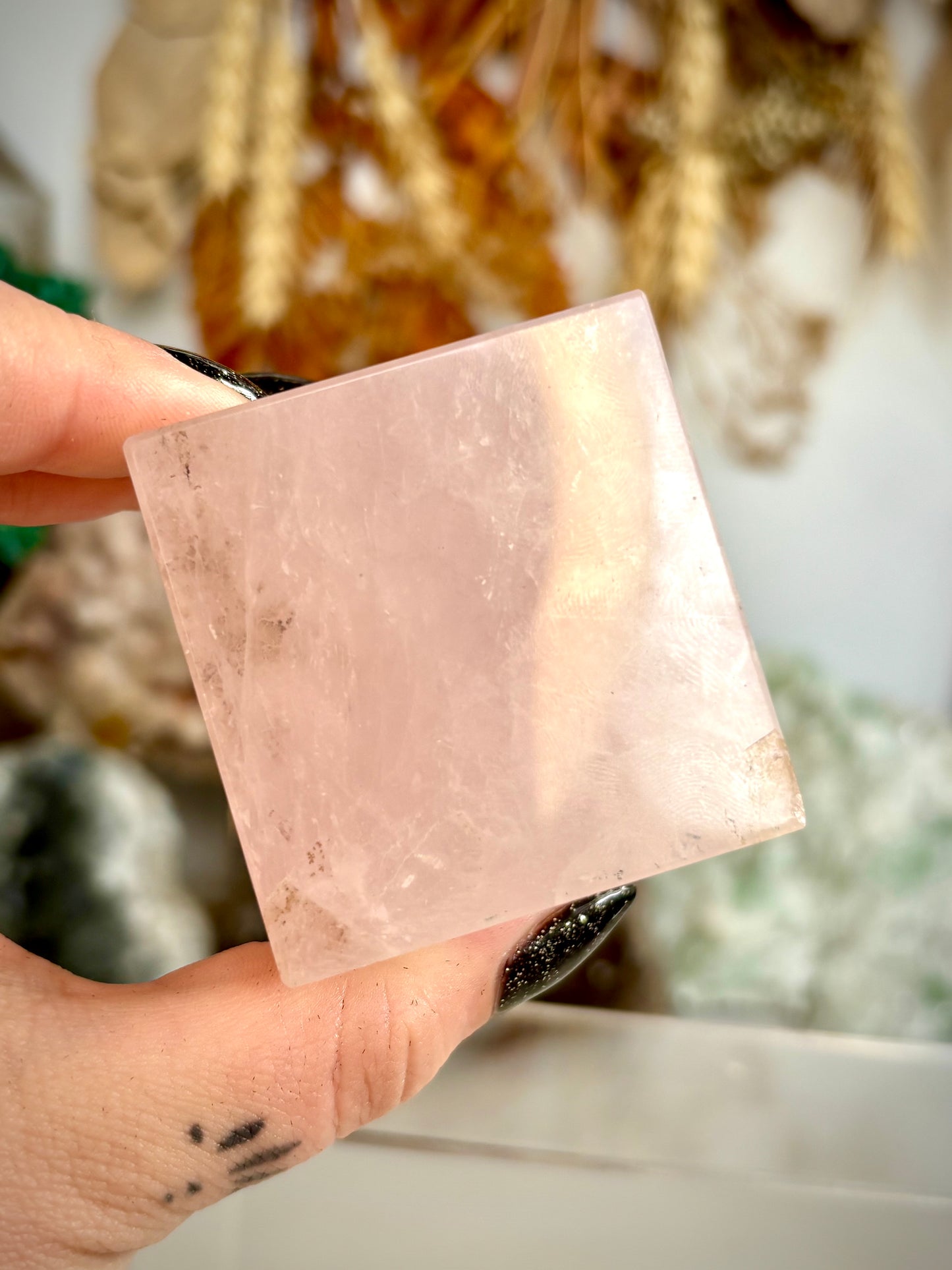 Rose Quartz Floating Cube (with dendritic inclusions)