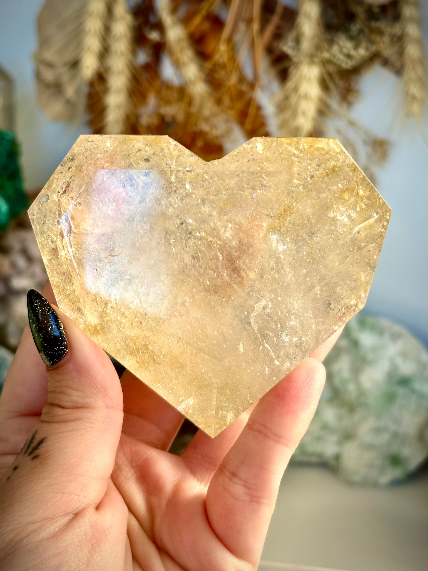Facented “one face” Heart, Quartz with Golden Healer