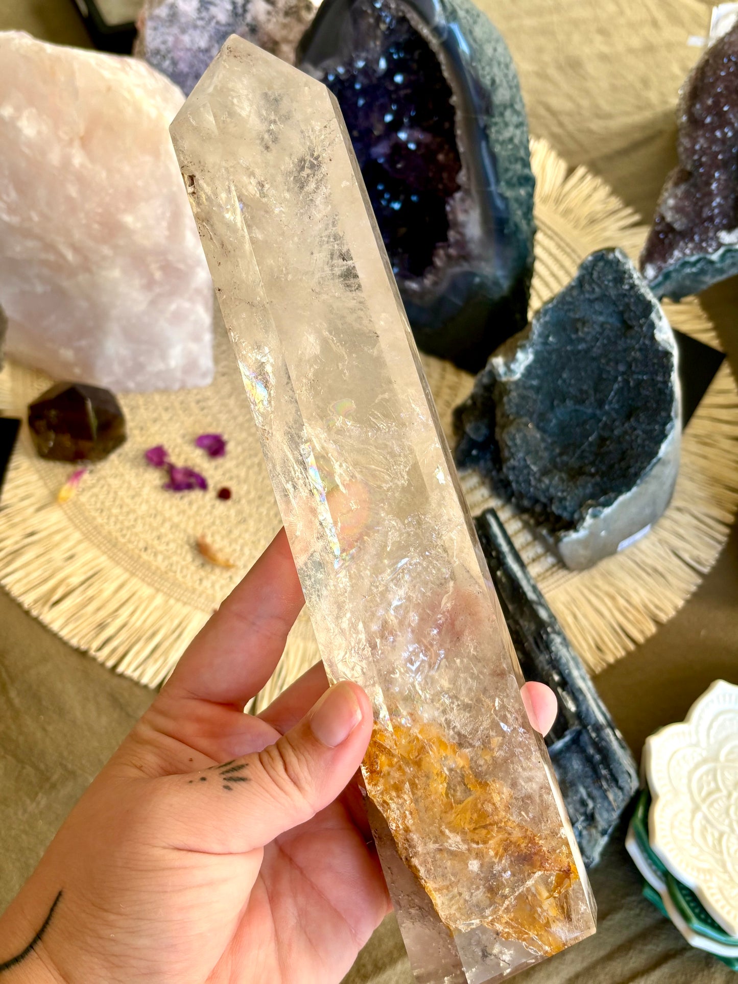 Clear Quartz Tower with Hematoid Inclusion & Rainbows