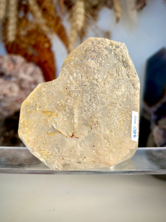 Facented “one face” Heart, Quartz with Golden Healer