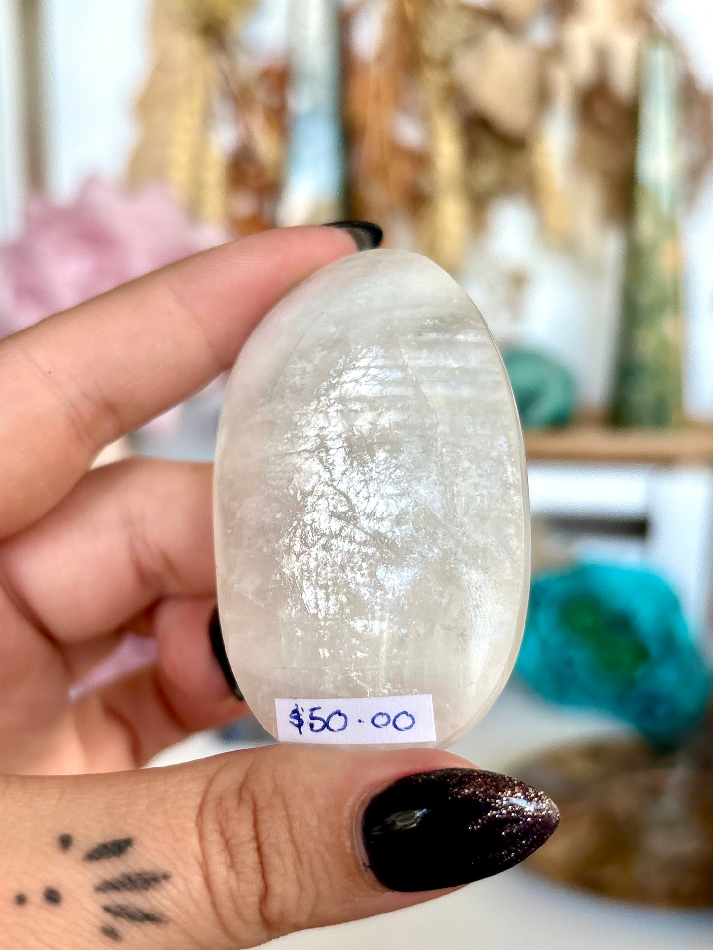 White Moonstone Palm Stone