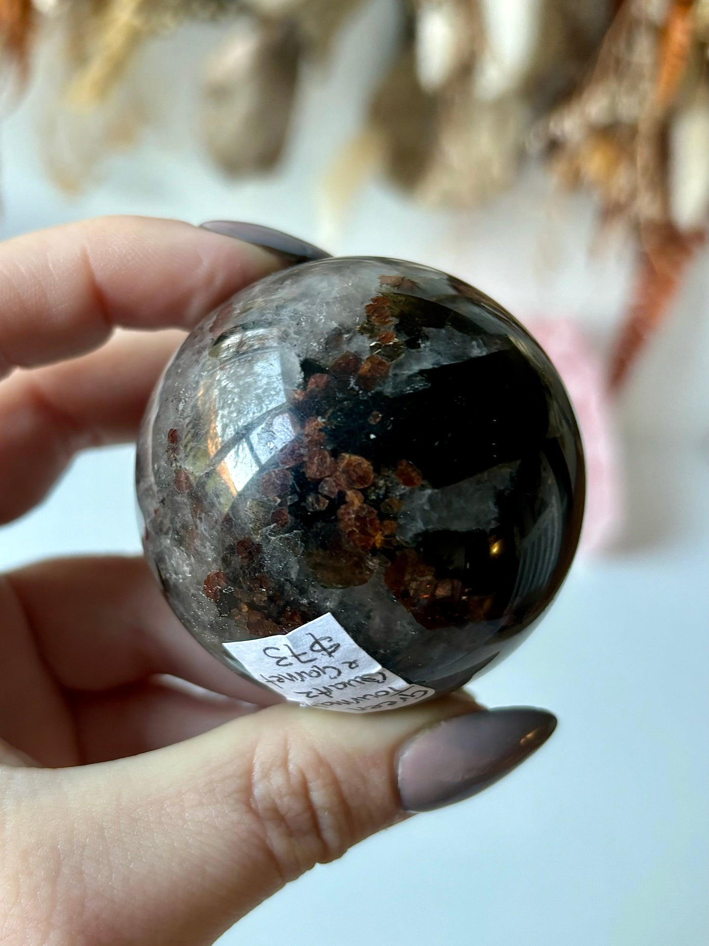 Quartz, Garnet & Green Tourmaline Sphere