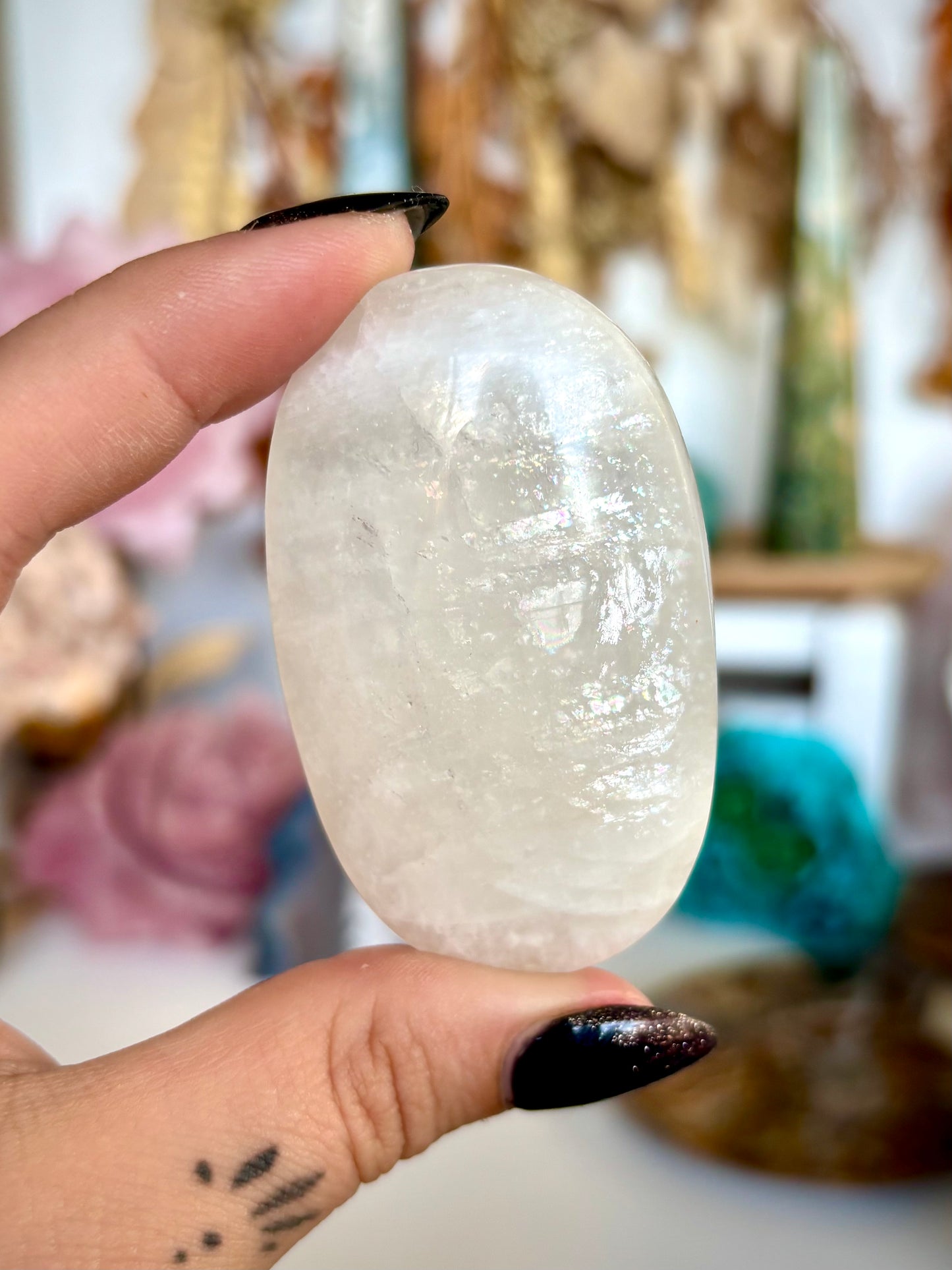 White Moonstone Palm Stone