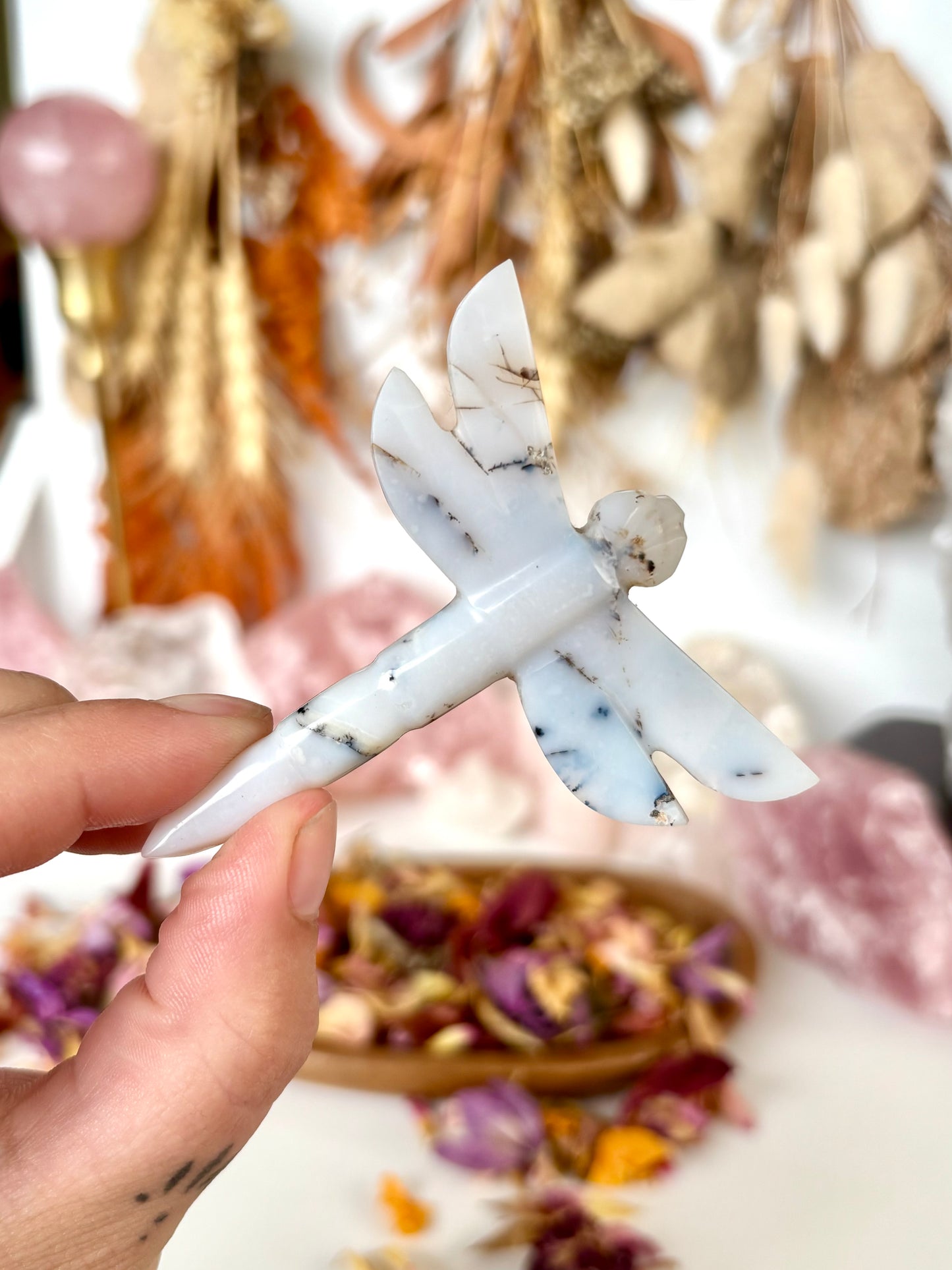 Dendritic Snow Agate Dragonfly