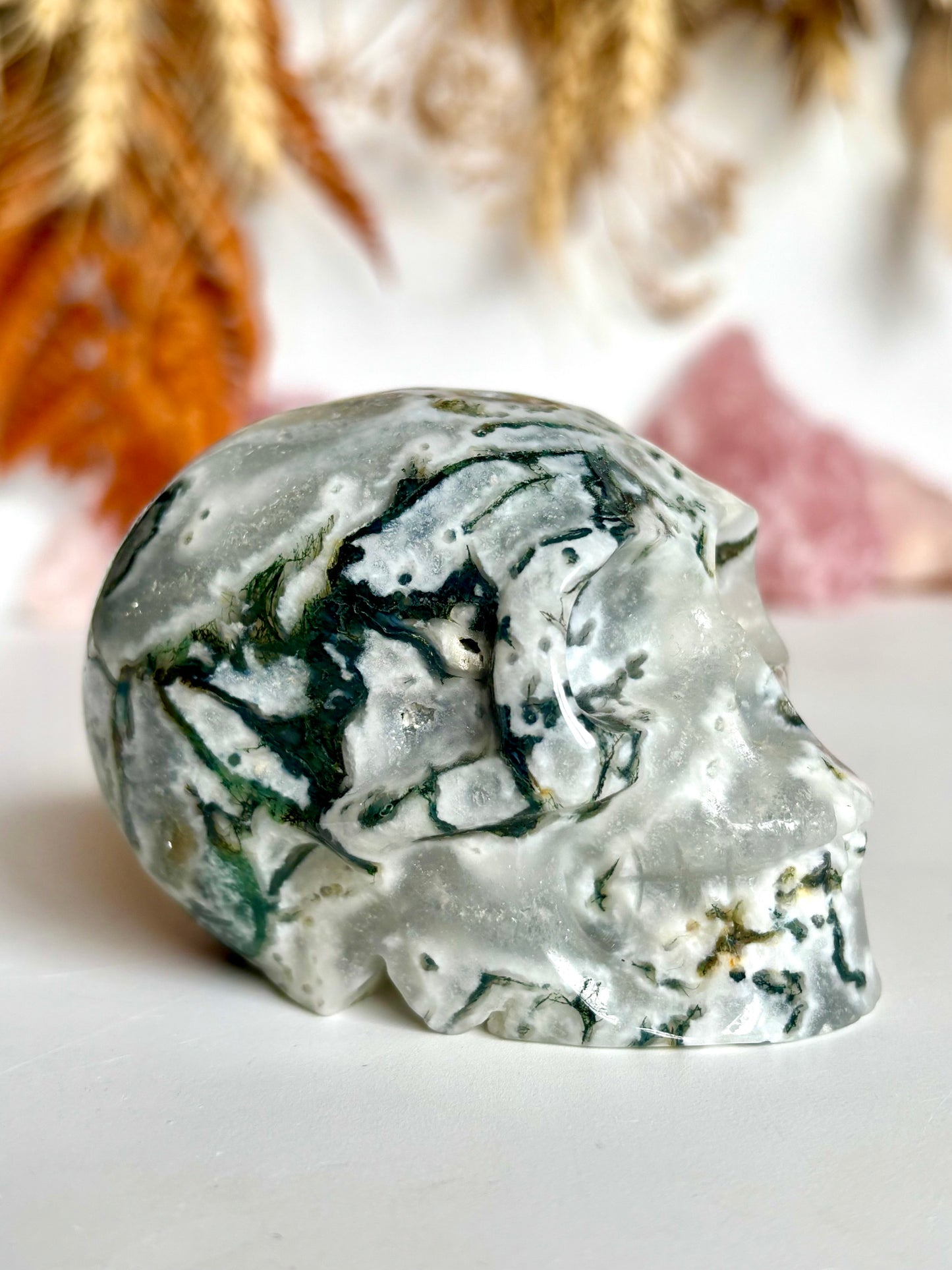 Moss Agate Skull