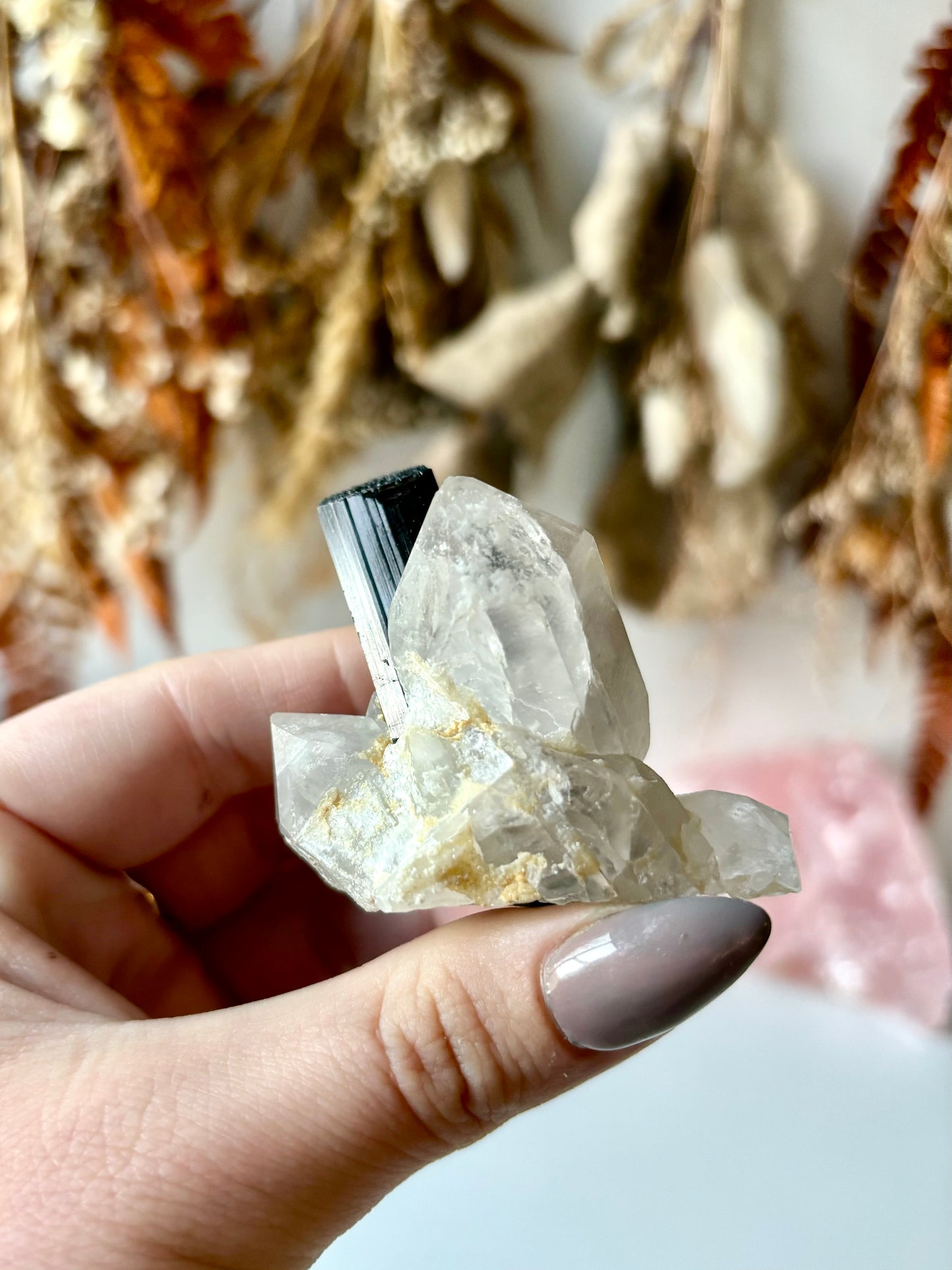 Schorl Black Tourmaline on Clear Quartz