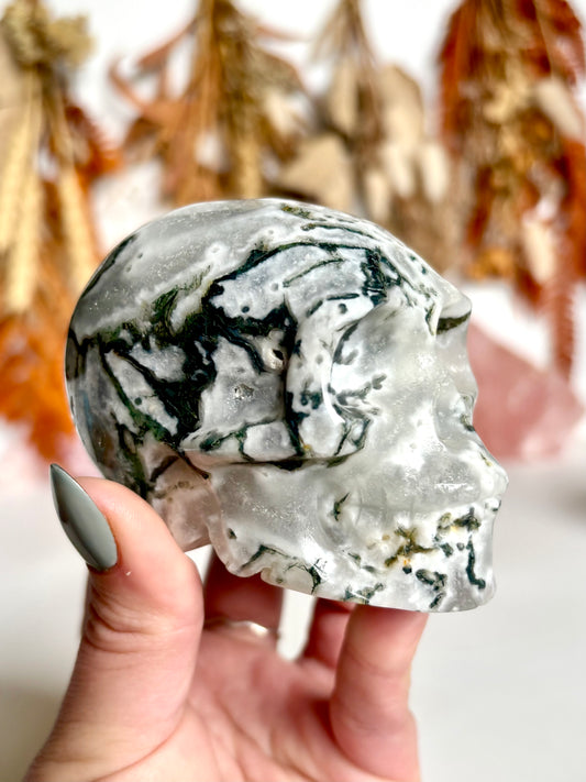 Moss Agate Skull