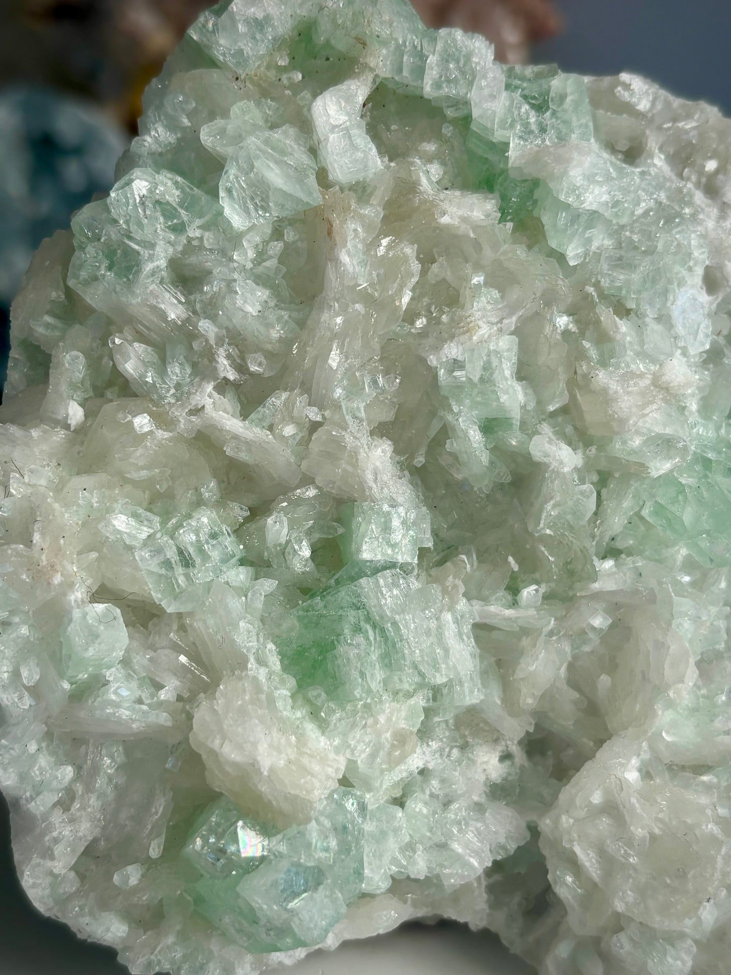 Green Zoned Apophyllite with Stilbite & Scolecite - India