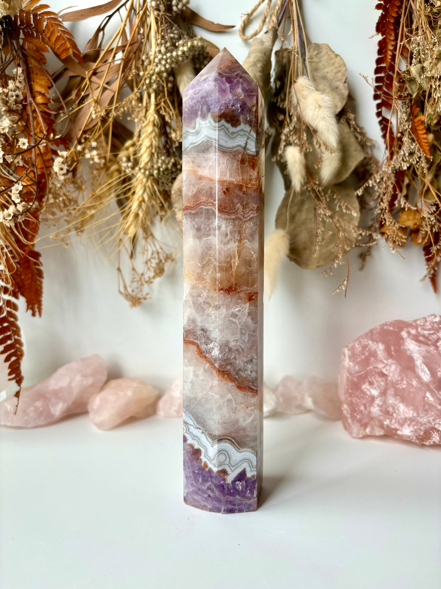 Amethyst, Banded Agate & Quartz Tower