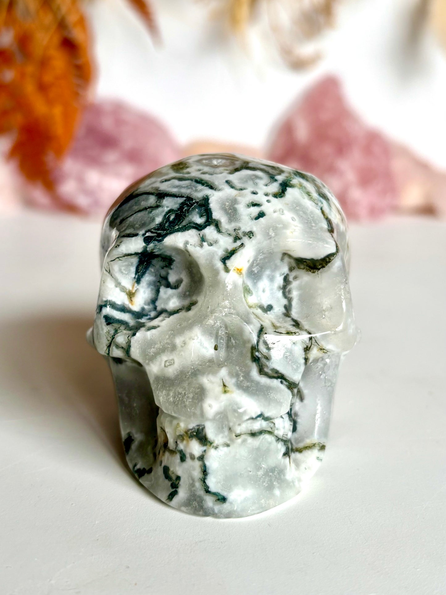 Moss Agate Skull