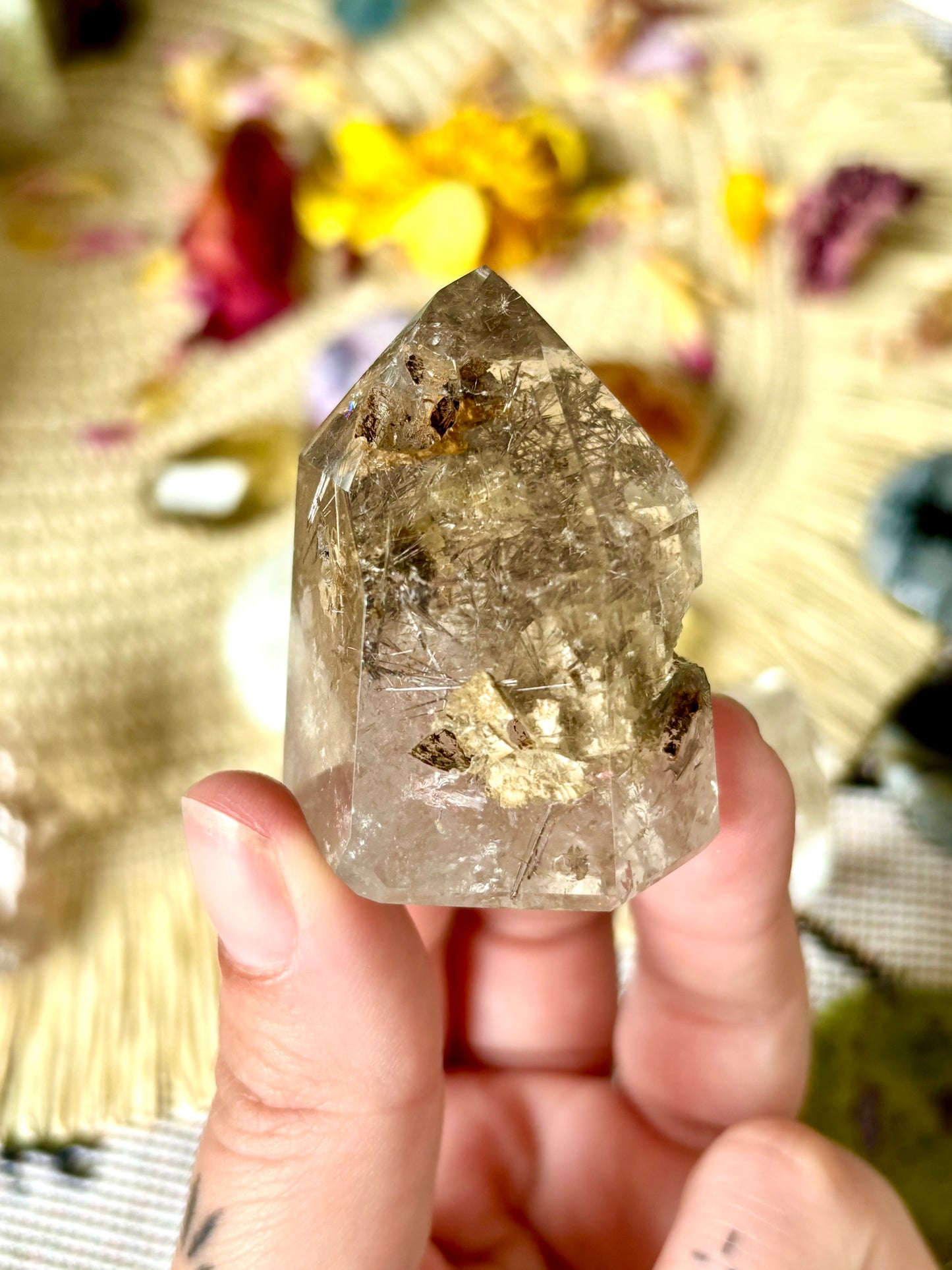 Silver Rutile & Lodalite Included Polished Point