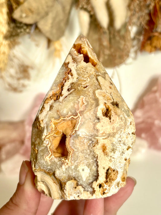Yellow Lace Agate Cut Base