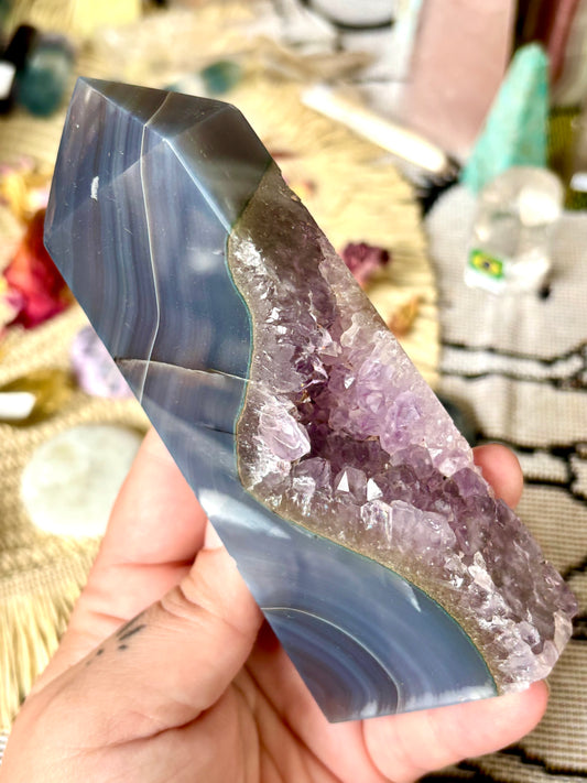 Agate & Amethyst Druse Tower
