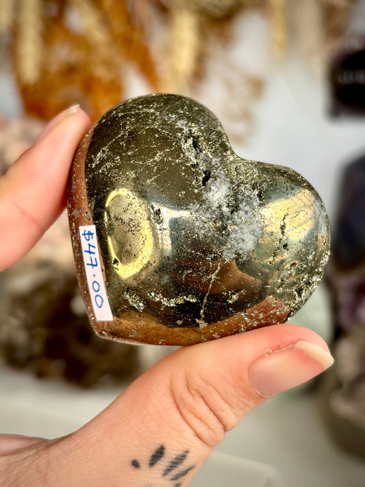 Pyrite Heart with Quartz - Peru