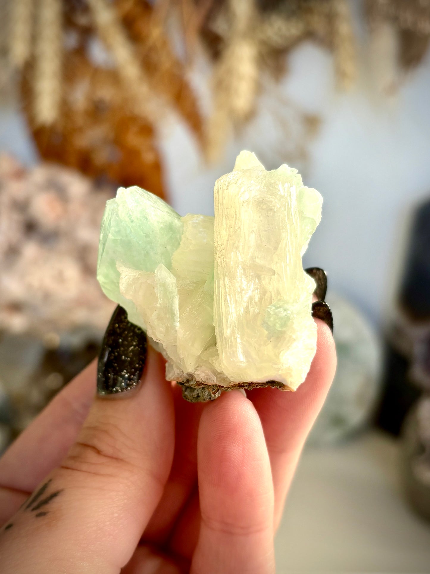 Green Apophyllite with Stilbite - India