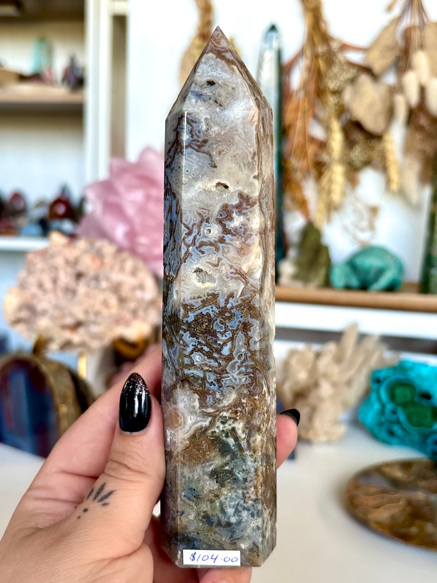 Moss Agate Tower with Cluster Druse