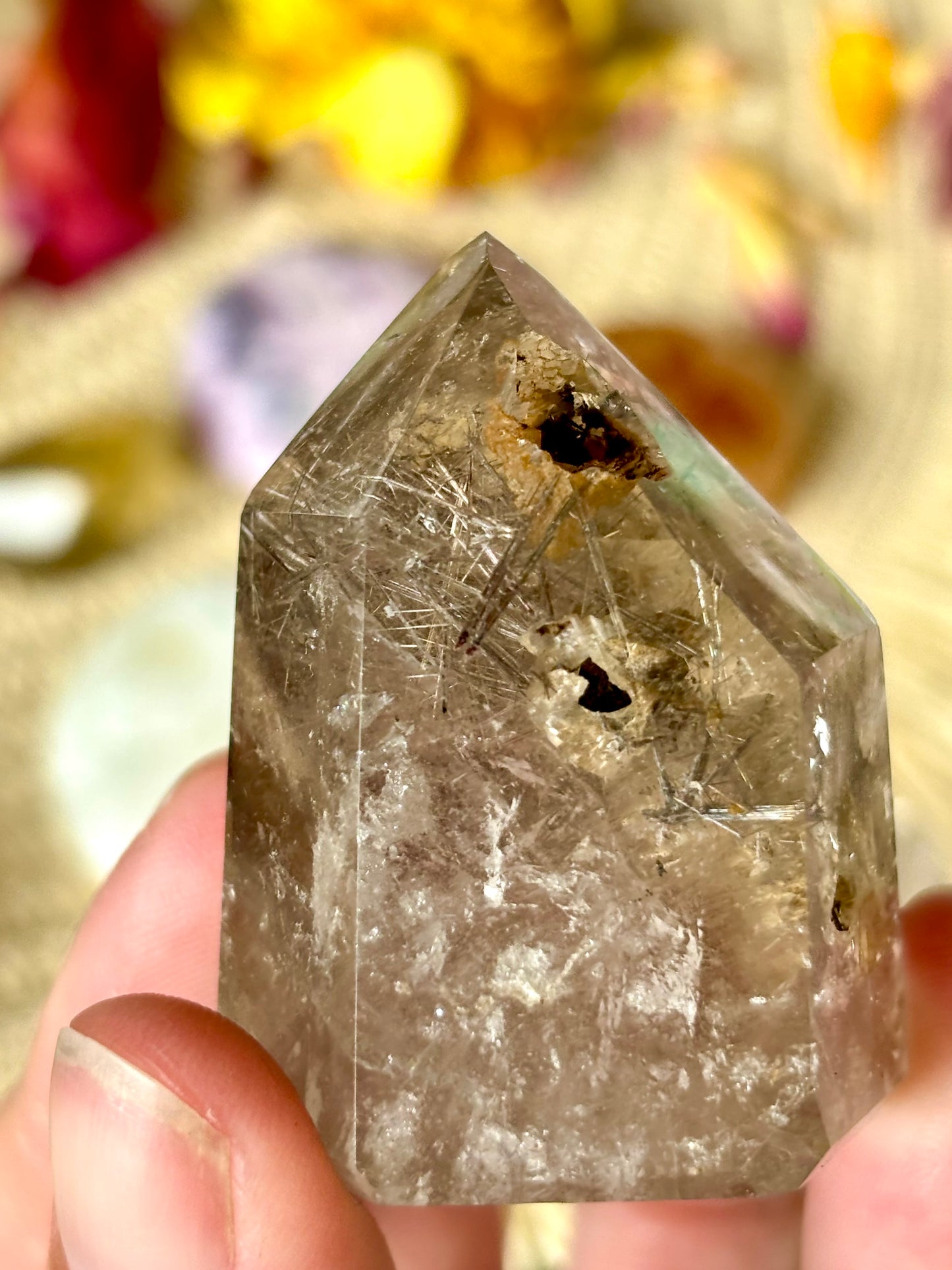Silver Rutile & Lodalite Included Polished Point
