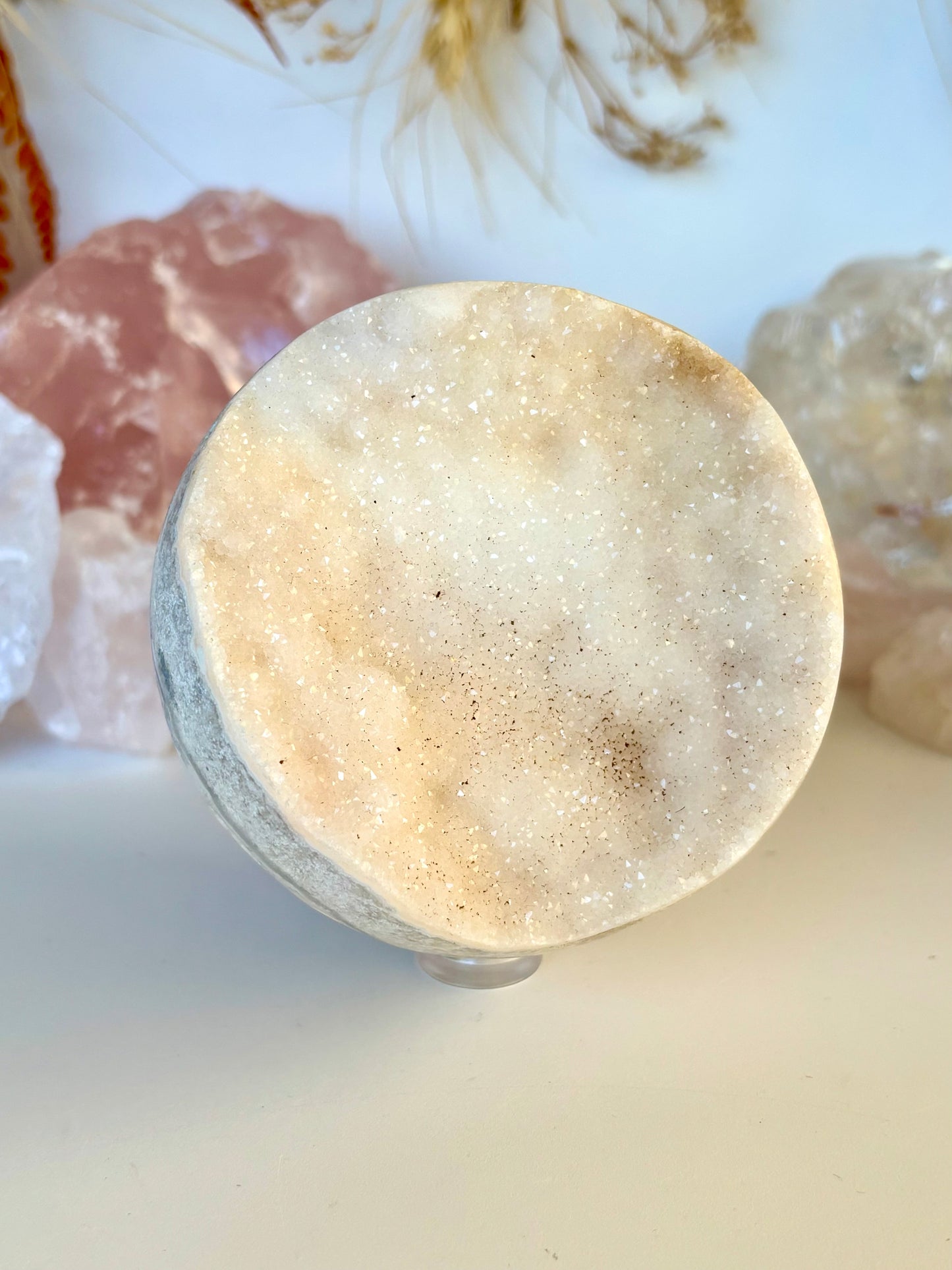 White Crazy Lace Agate & Sparkle semi - Sphere