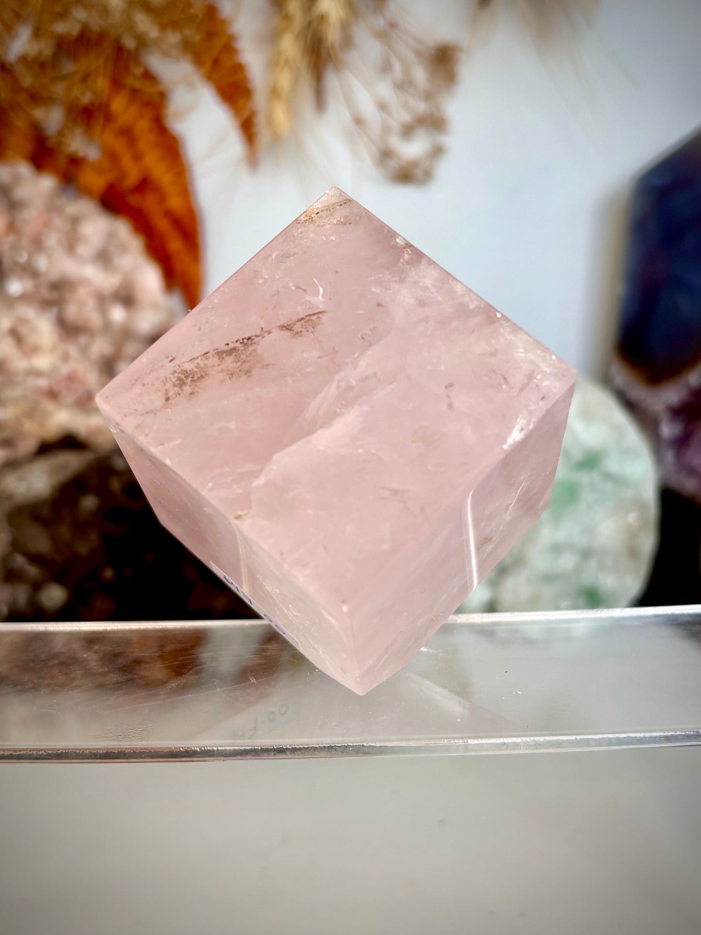 Rose Quartz Floating Cube (with dendritic inclusions)