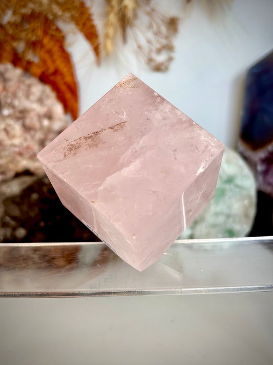 Rose Quartz Floating Cube (with dendritic inclusions)