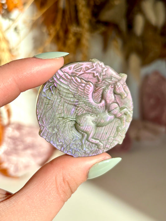 Purple/Pink Labradorite Unicorn Medallion