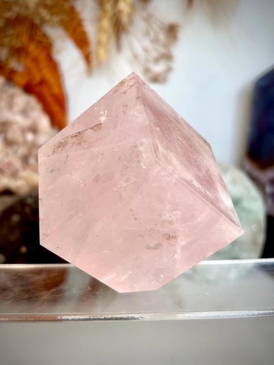 Rose Quartz Floating Cube (with dendritic inclusions)