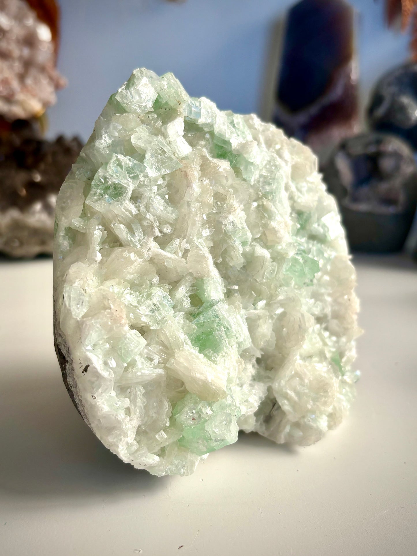 Green Zoned Apophyllite with Stilbite & Scolecite - India