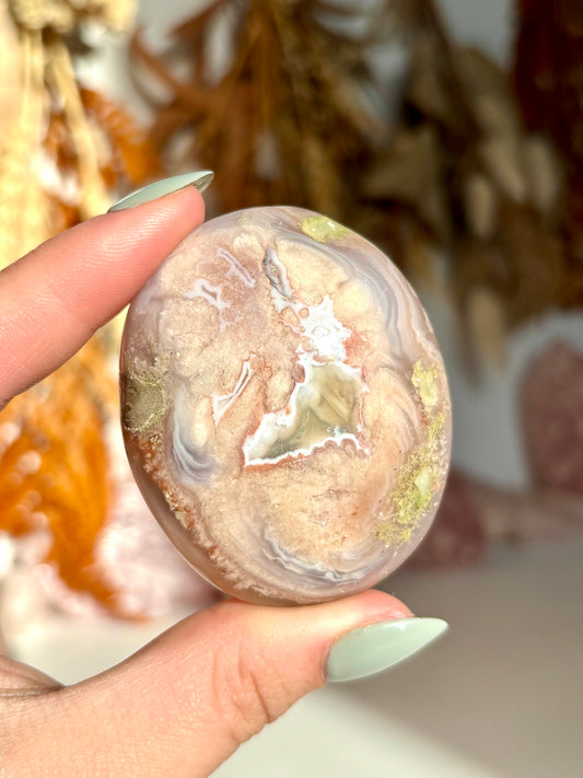 Pink/Green Flower Agate Palmstone