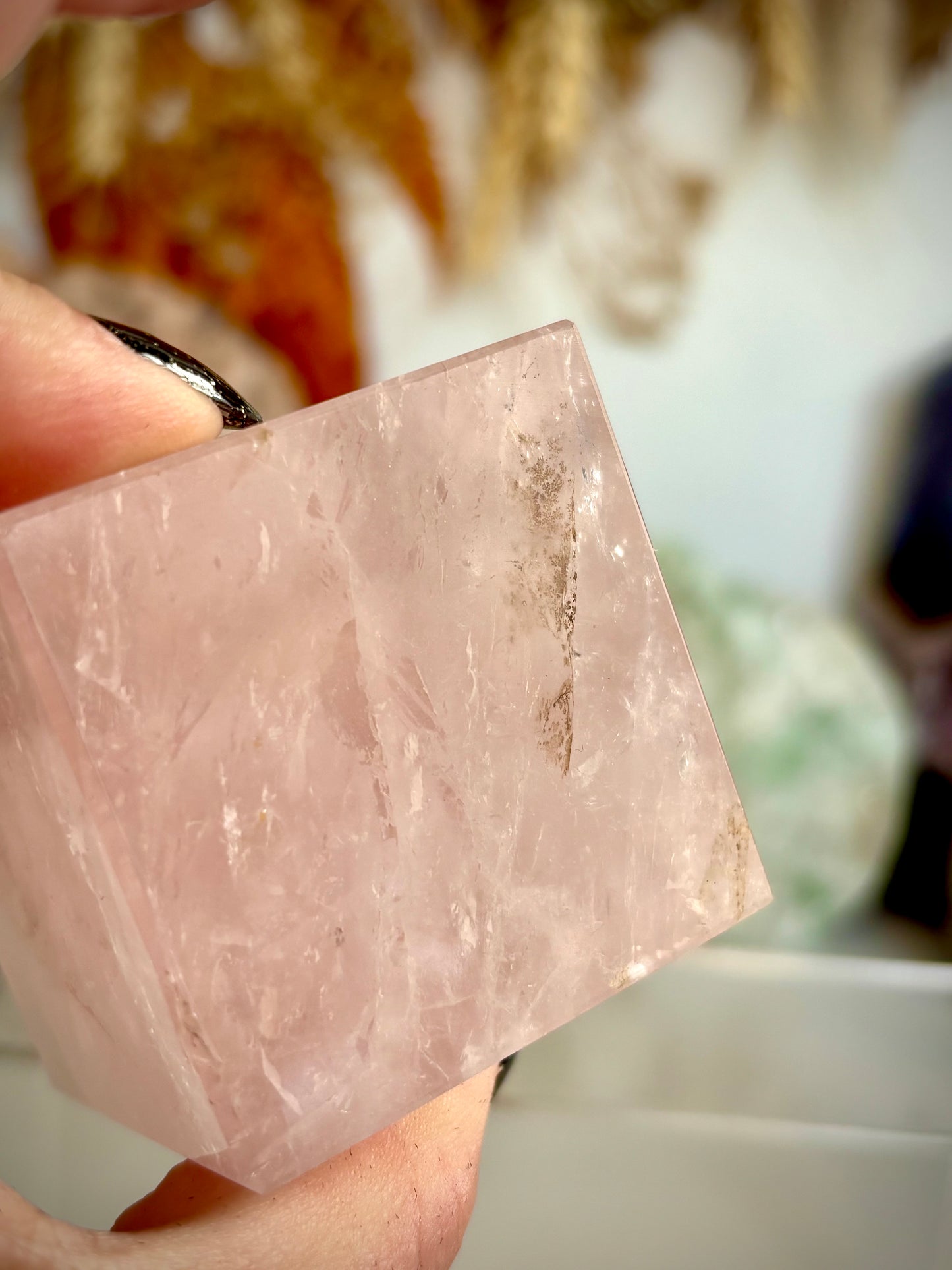 Rose Quartz Floating Cube (with dendritic inclusions)