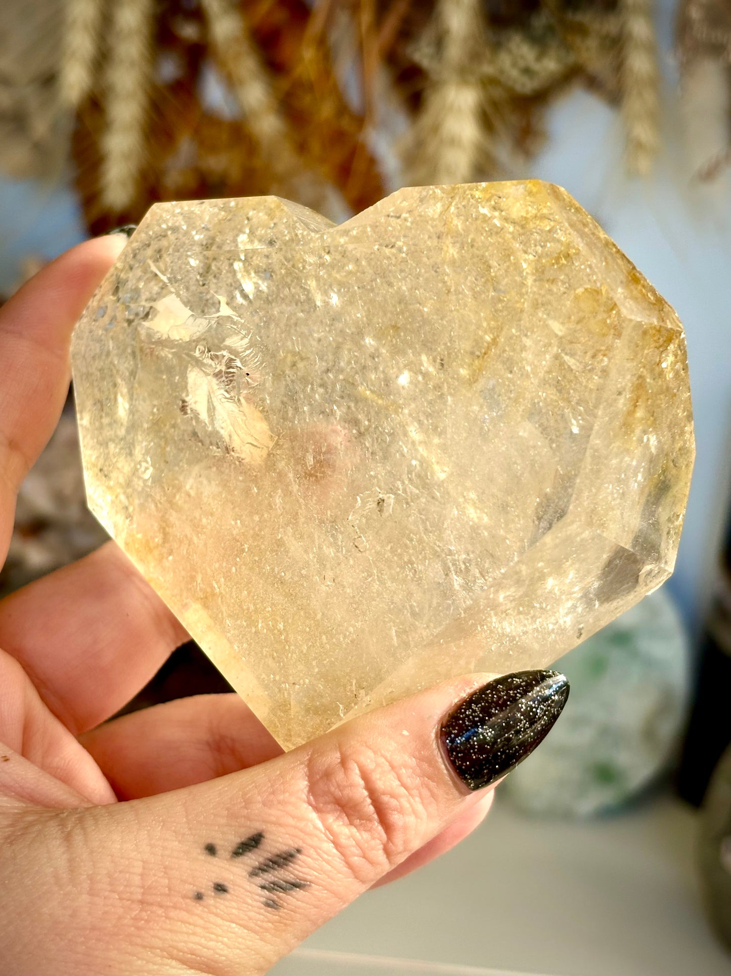 Facented “one face” Heart, Quartz with Golden Healer
