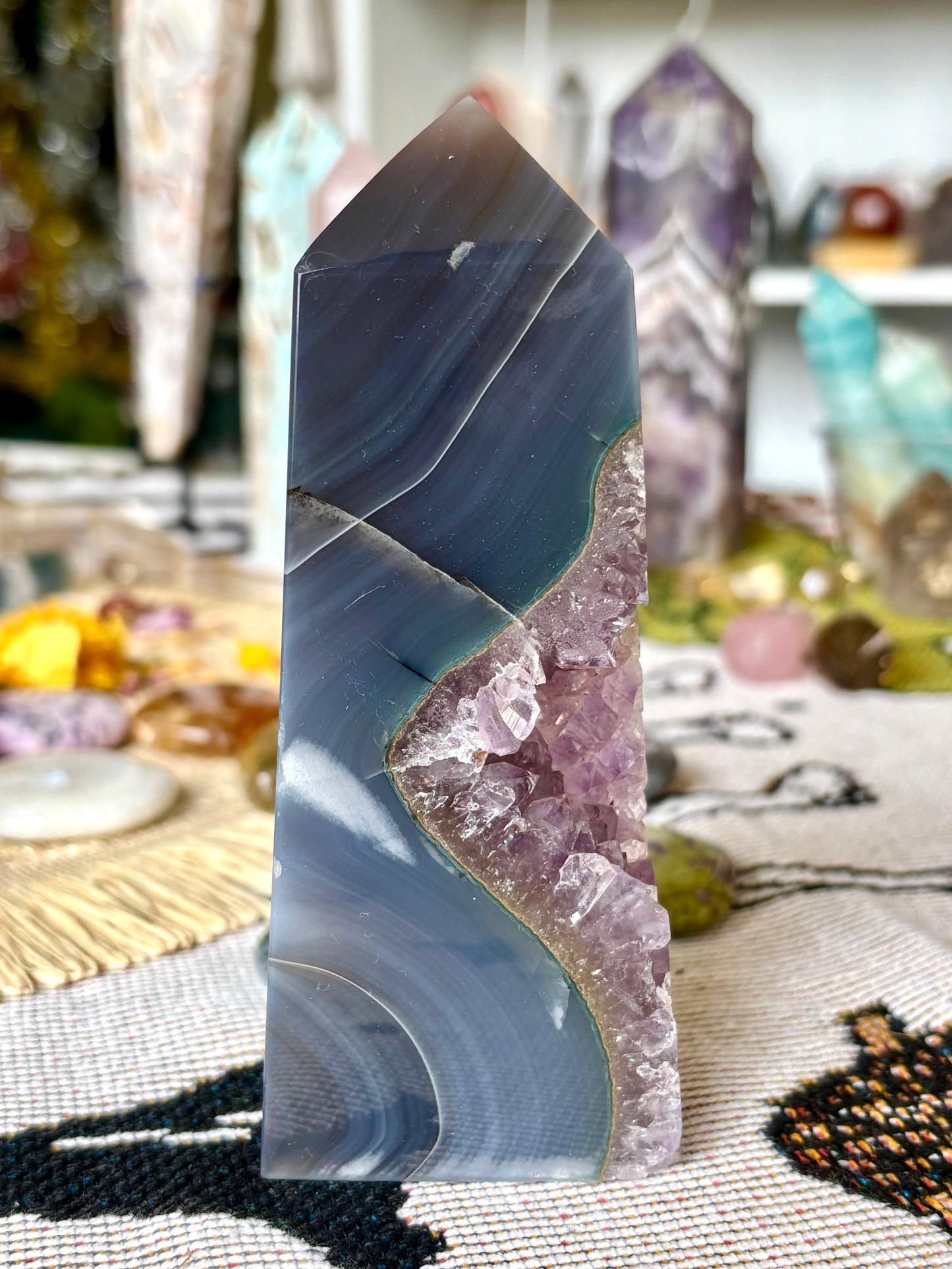Agate & Amethyst Druse Tower