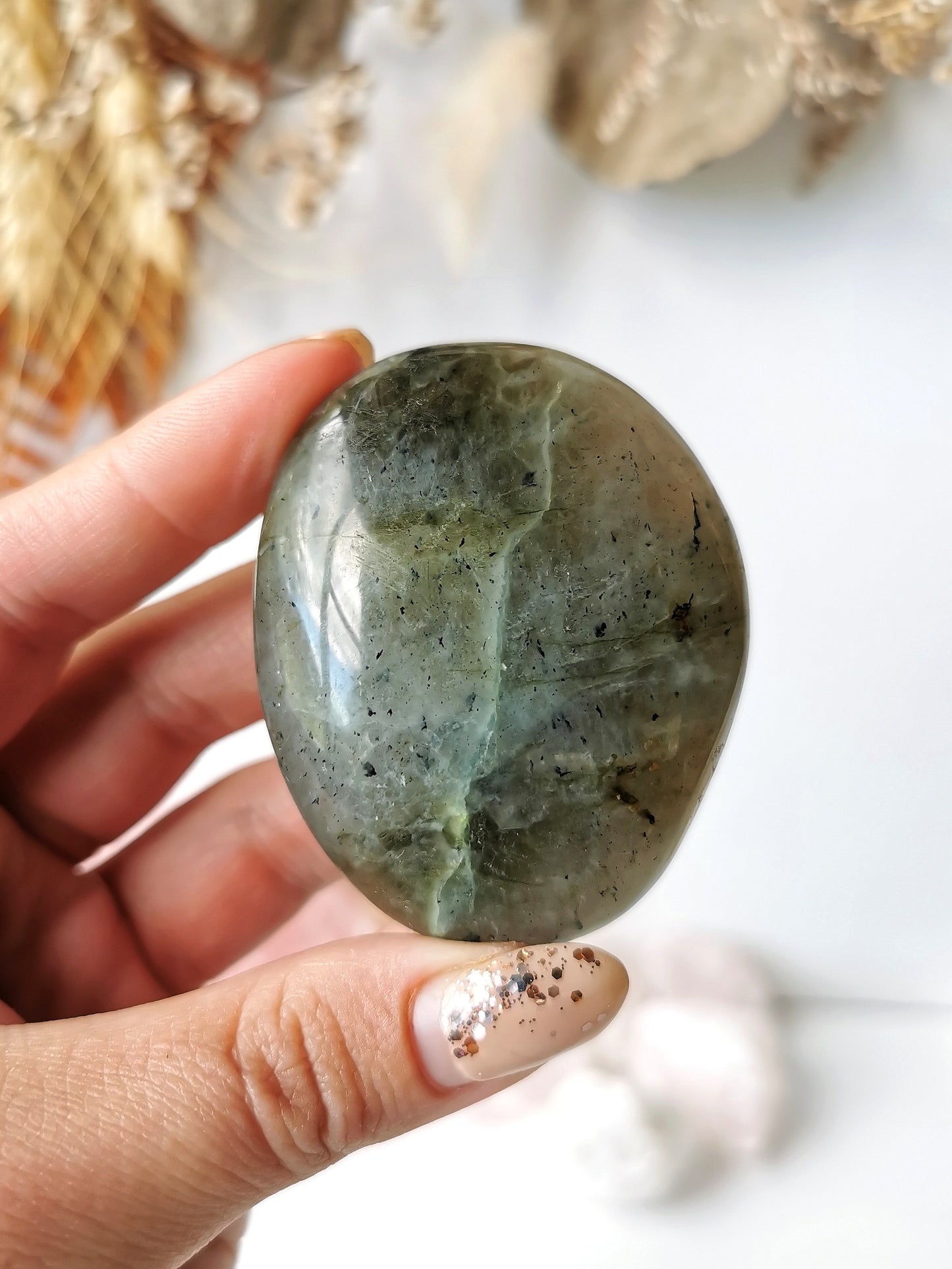 Green Moonstone Palm stone (B)