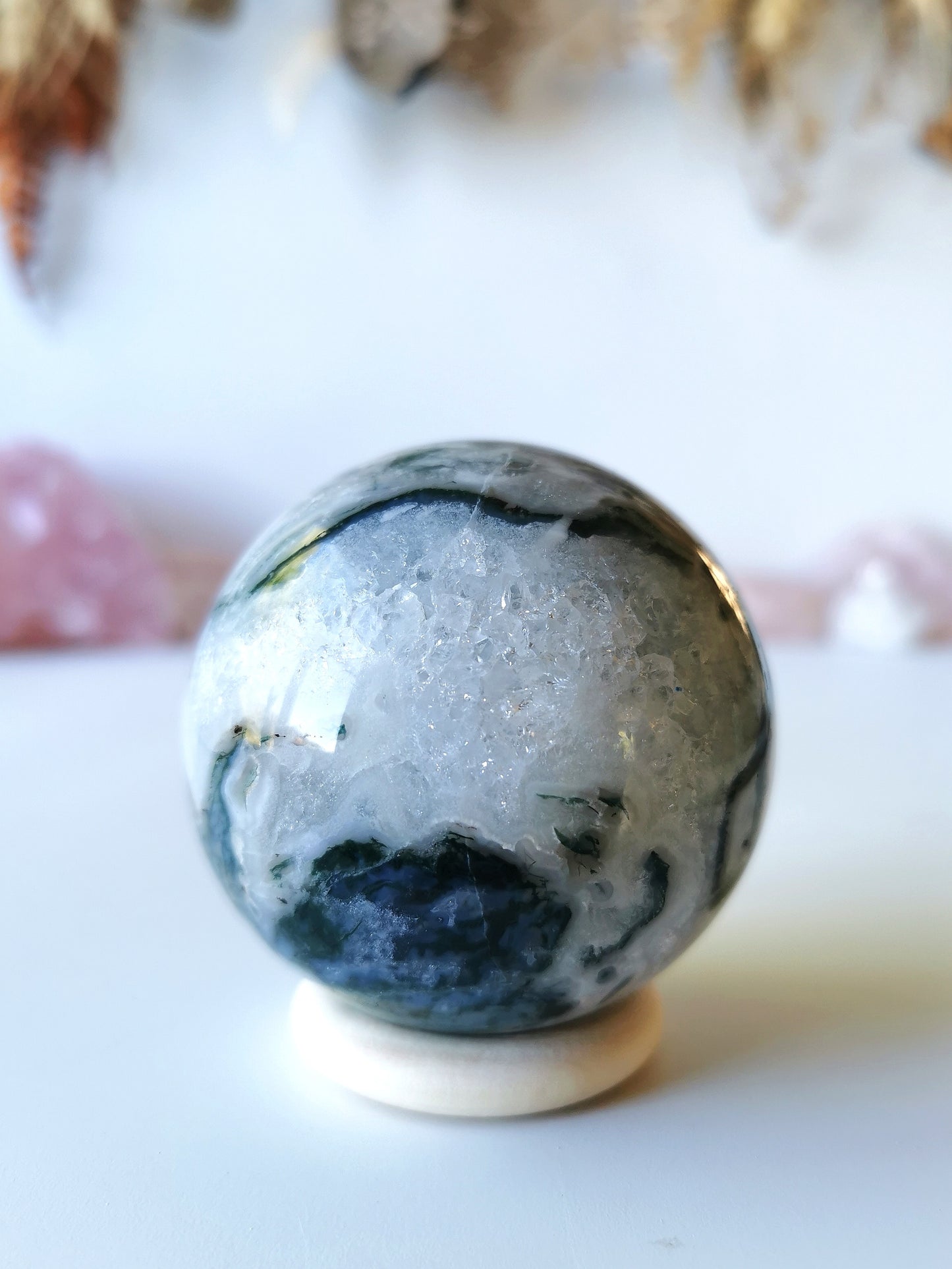 Crystalline Moss Agate Sphere