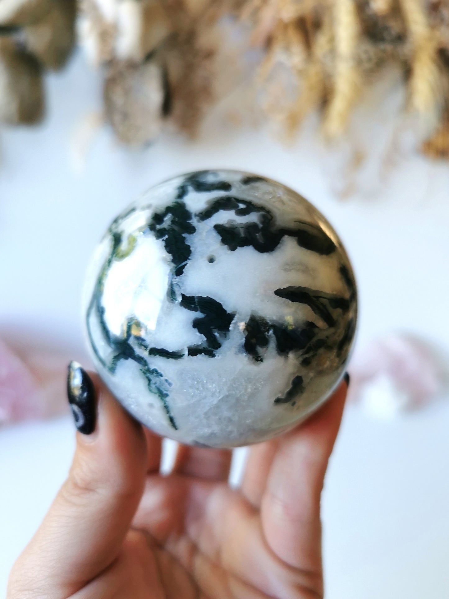 Crystalline Moss Agate Sphere