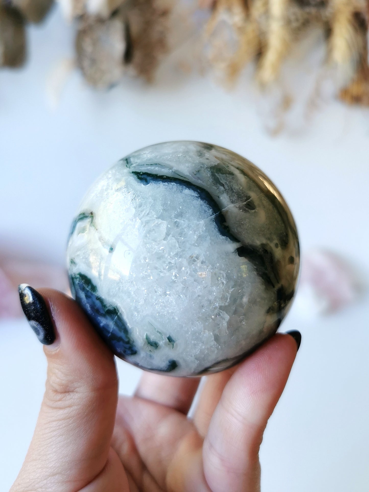 Crystalline Moss Agate Sphere