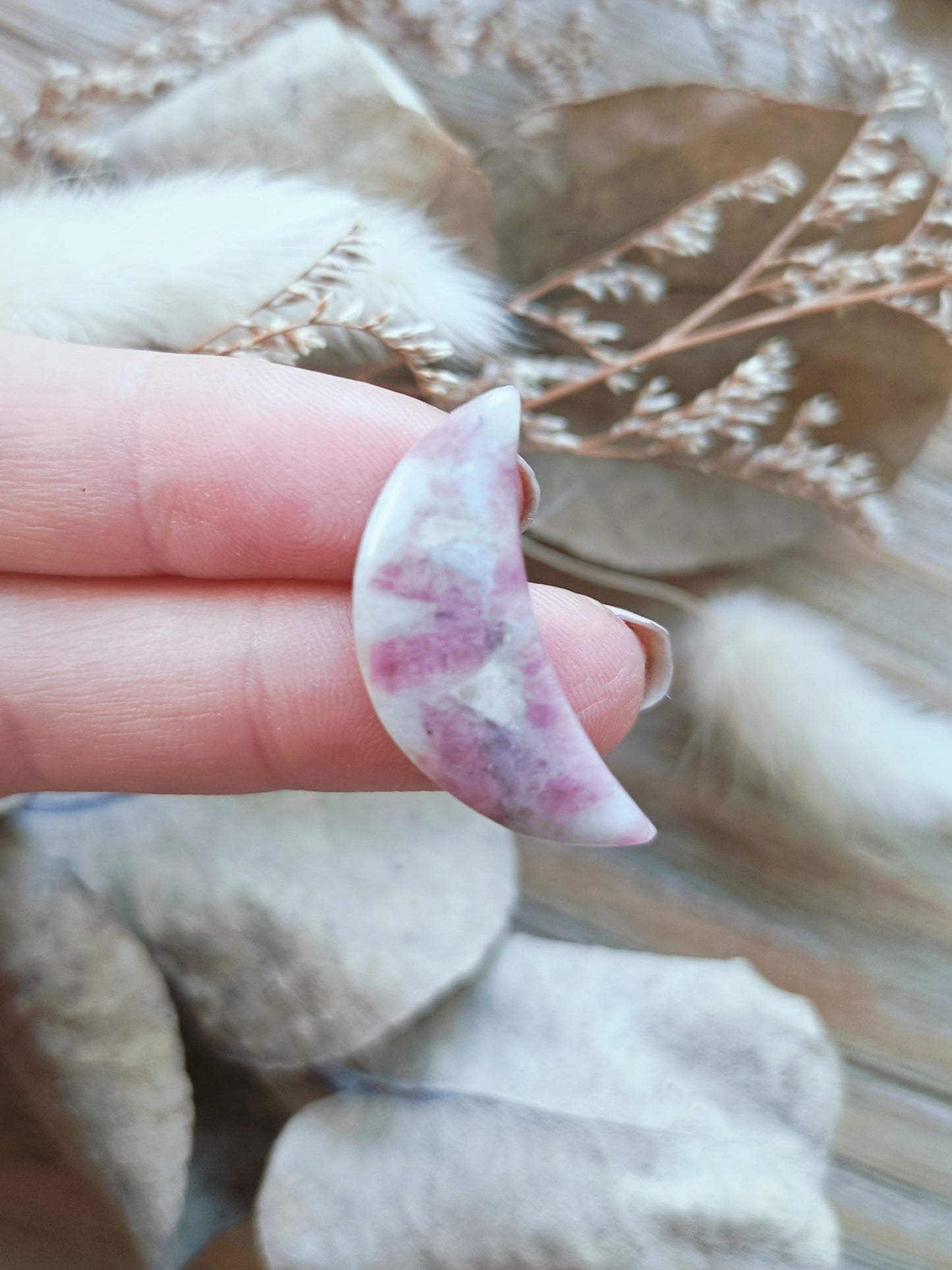 Pink Tourmaline in Quartz Crescent Moon