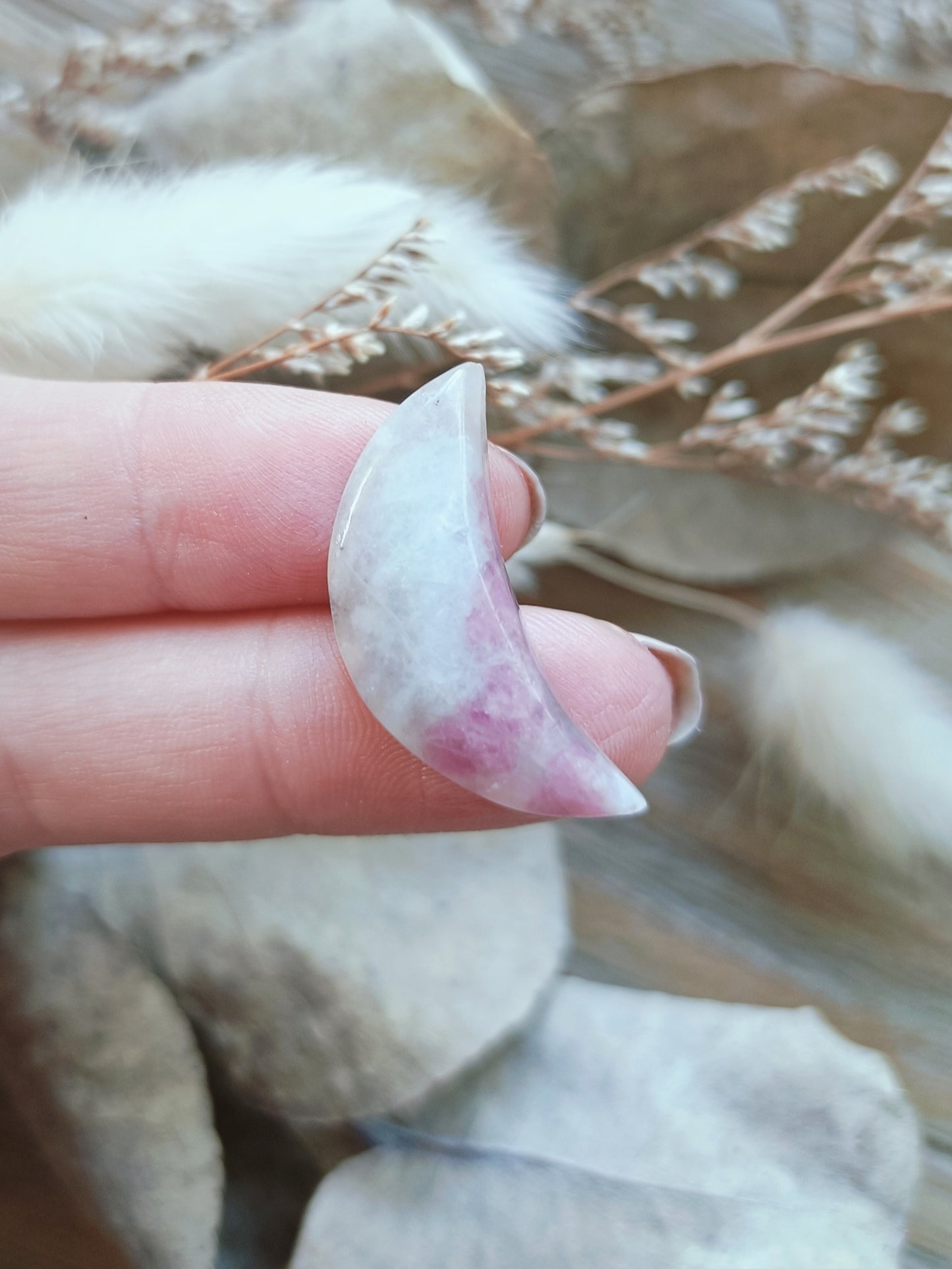 Pink Tourmaline in Quartz Crescent Moon